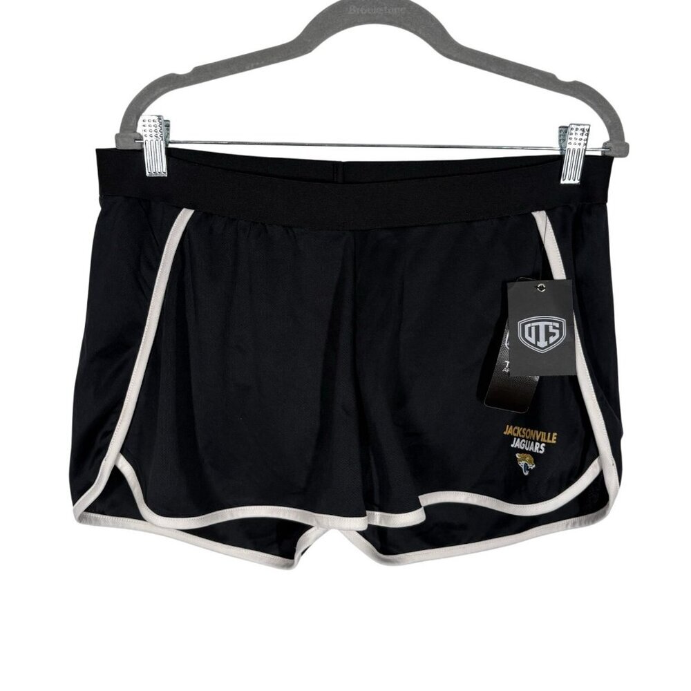 UTS NFL Jacksonville Jaguars Women L Black/White Stripe Lined Running Shorts NWT
